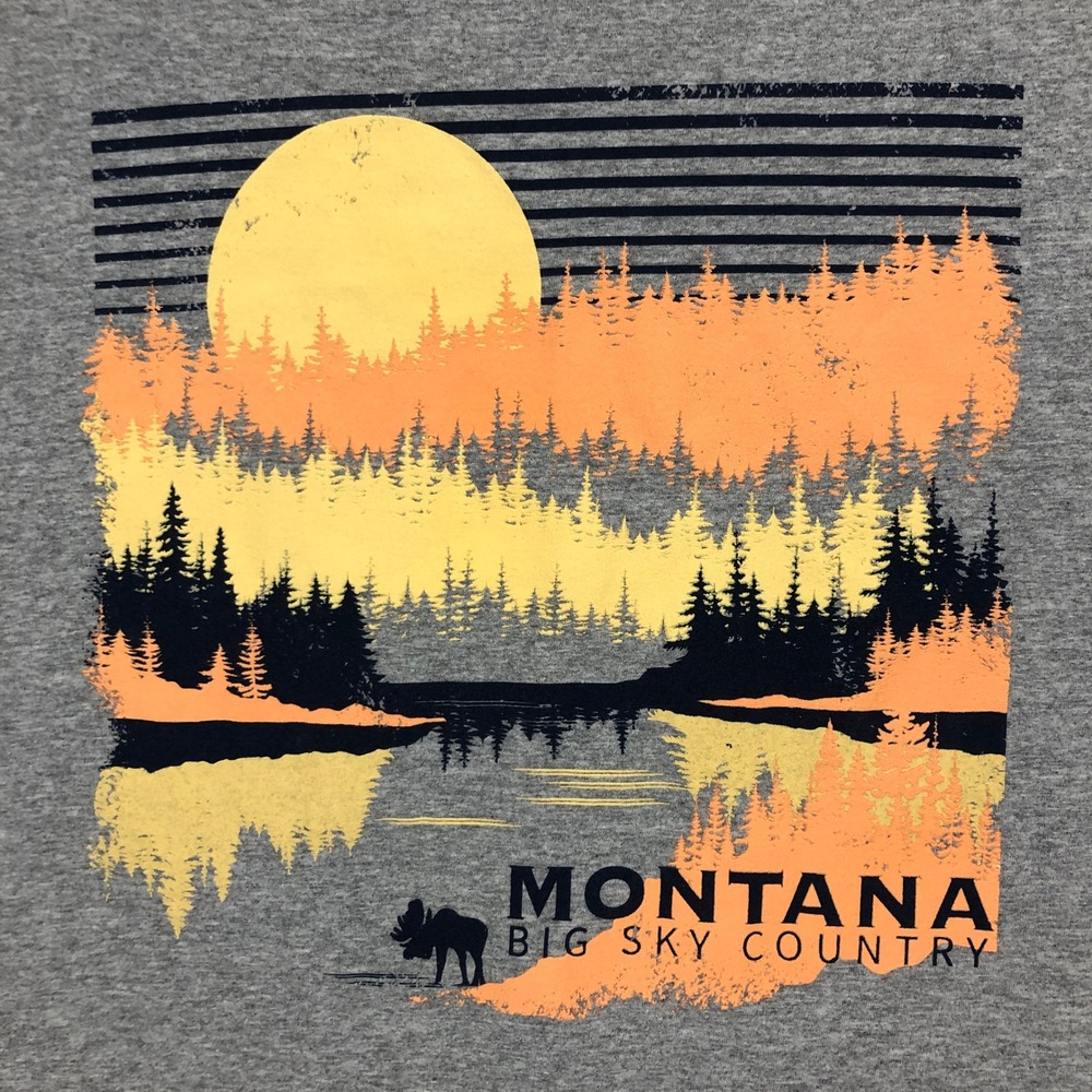 Montana Big Sky‎ Country Graphic Fruit of the Loom Med T-Shirt Gray Moose Sunset